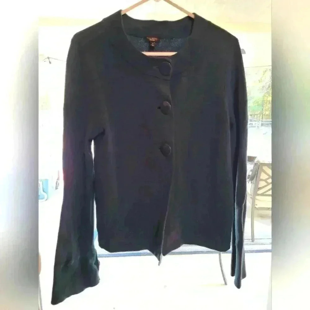 Women's cotton Talbots teal cardigan sz M, oversized sleeves $17